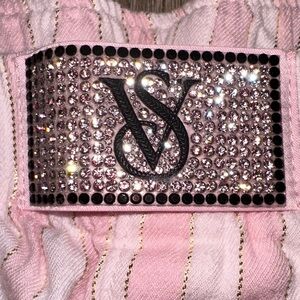 Victoria's Secret Pink Striped Pj Pants with Rhinestone Buckle